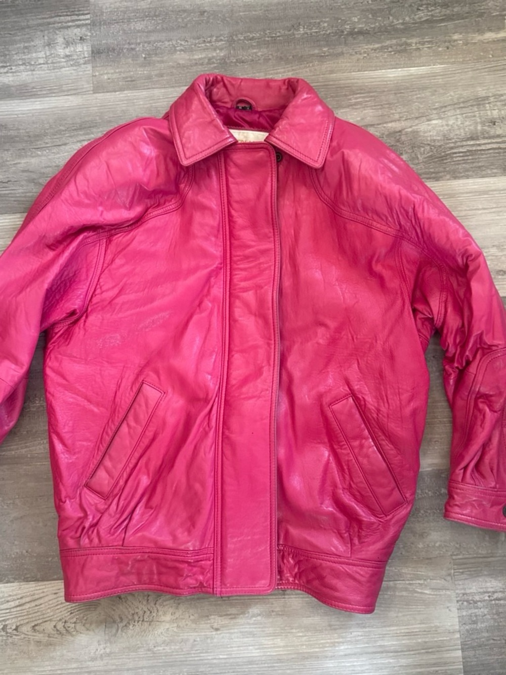 Women's Hot Pink Leather Jacket - Classic Collar